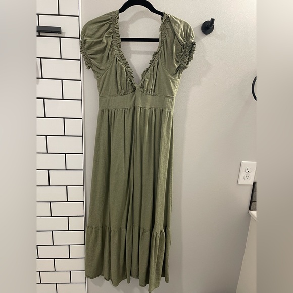 Petal & Pup Dresses & Skirts - Petal & Pup Olive Green Maxi Dress with Ruffle Accents